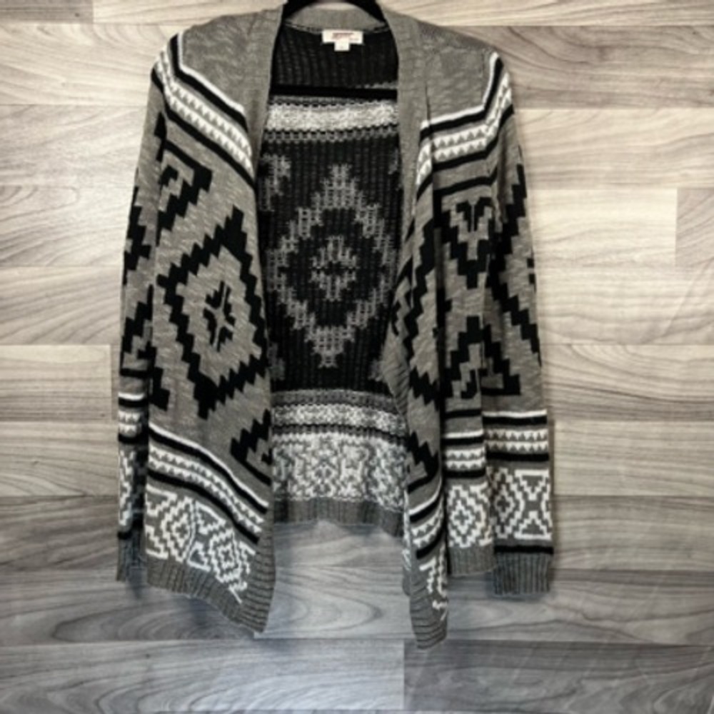 Arizona Womens Open‎ Front Cardigan Sweater Multicolor Aztec Waterfall Neck M